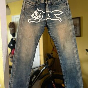 Billionaire Boys Club Faded Blue Slim Straight Jeans with White Graphic